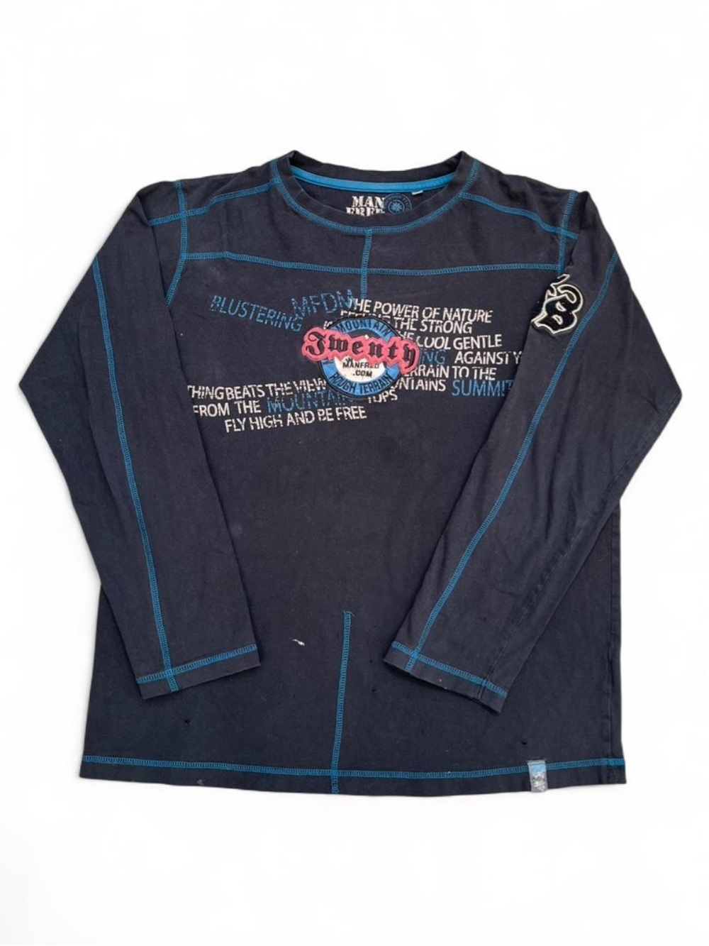 Twenty Man Fred Jeans Y2K vintage men's Navy Long-Sleeve Tee Graphic